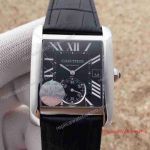Swiss Replica Cartier Tank MC Stainless Steel Case Black Leather Watch